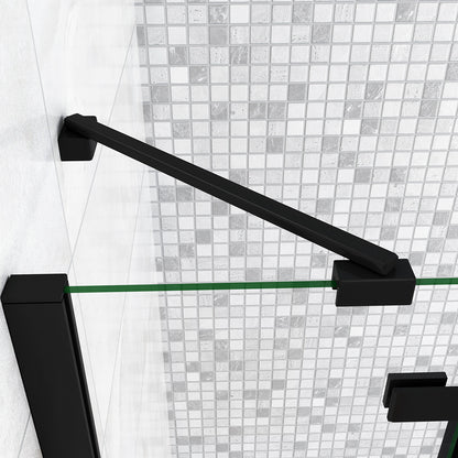 195cm Box Doccia Semicircolare Doppia Porta Battente Vetro 6mm Temperato Trasparente Easyclean, Barra Stabilizzatrice e Telai in Nero Opaco