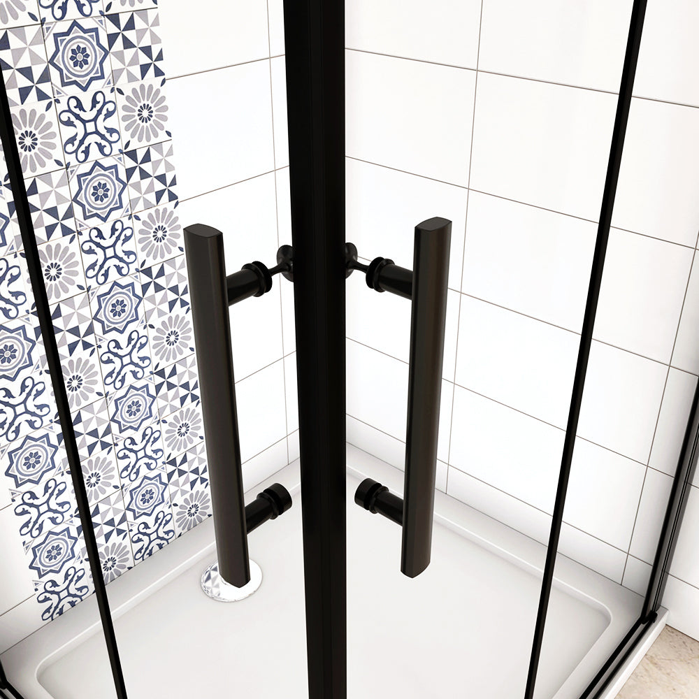 190cm Box Doccia Angolare Doppia Porta Battente Pieghevole in Vetro Temperato Trasparente 5mm Anticalcare Telaio Nero Opaco