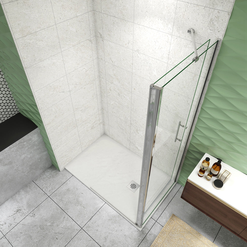 Aica Box Doccia Walk In + Parete Fissa 185cm Vetro da 6mm Temperato Anticalcare Barra Stabilizzatrice 45cm Cromo Lucido