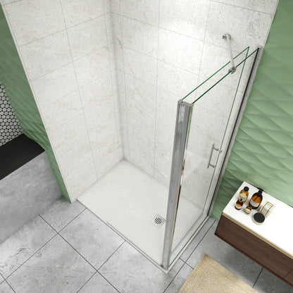 Aica Box Doccia Walk In Parete Fissa Vetro da 6mm Temperato Anticalcare Barra Stabilizzatrice 45cm Cromo Lucido