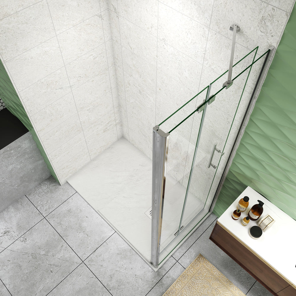 185 cm Box Doccia Walk In Parete Fissa + Porta Pieghevole Vetro da 6mm Temperato Anticalcare Barra Stabilizzatrice 45cm Cromo Lucido