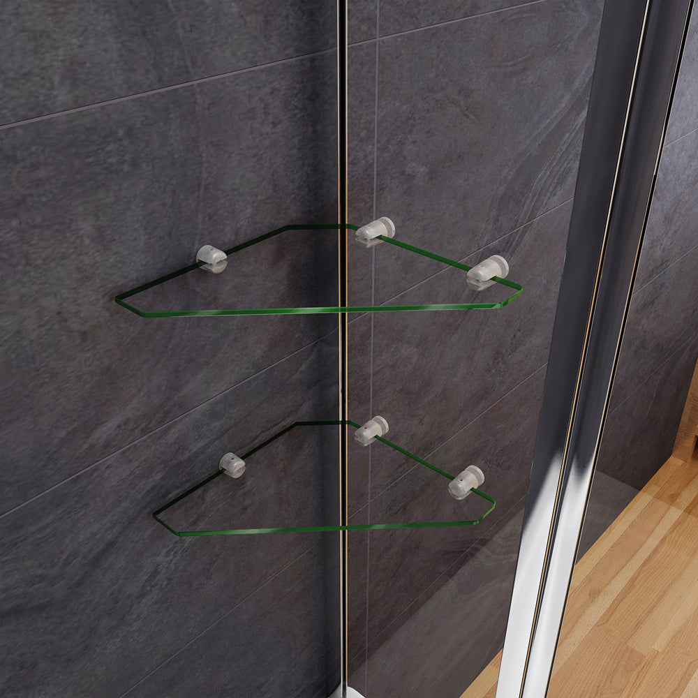Aica Sopravasca Parete Doccia Per Vasca Girevole 180° Vetro Temperato 6mm Trasparente Inclusi Due Ripiani Maniglia Portasciugamani 100x140cm