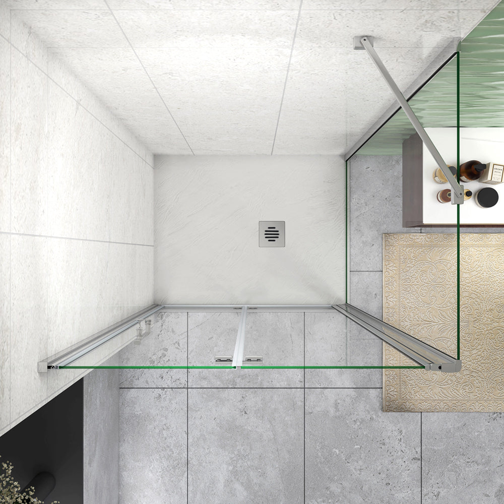195cm Box Doccia Angolare Porta Battente Pieghevole Parete Fissa Vetro da 6mm Temperato Anticalcare Barra Stabilizzatrice 45cm Cromo Lucido