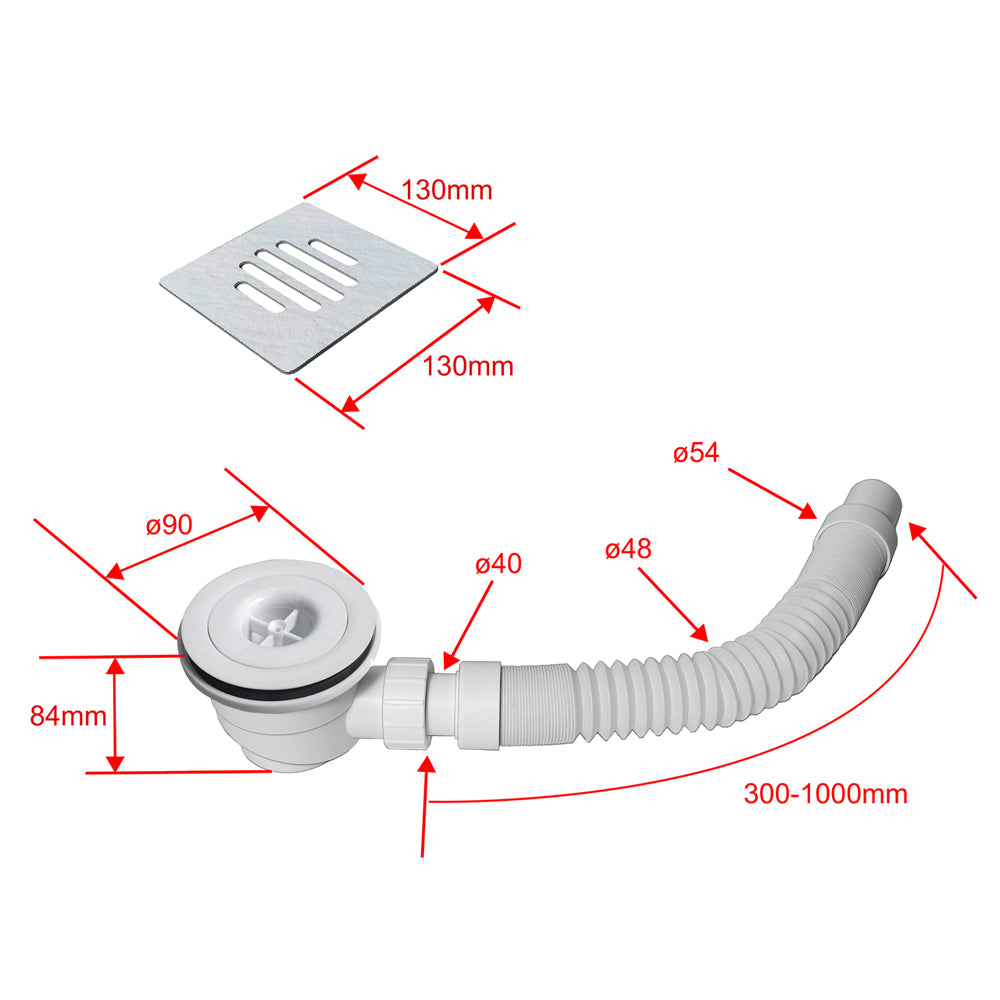 Piatto Doccia Bianco in Marmo Resina Mista Effetto Ardesia Ruvido Piletta e Tubo inclusi Spessore di 3cm Ultraslim