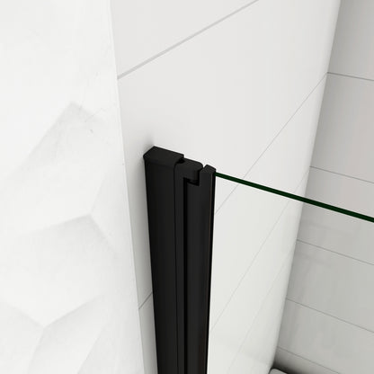 80x140cm Parete Vasca Doccia Sopravasca Singolo Pannello Stondato/Curvo Girevole in Vetro Temperato 5 mm Trasparente Telaio Nero Opaco
