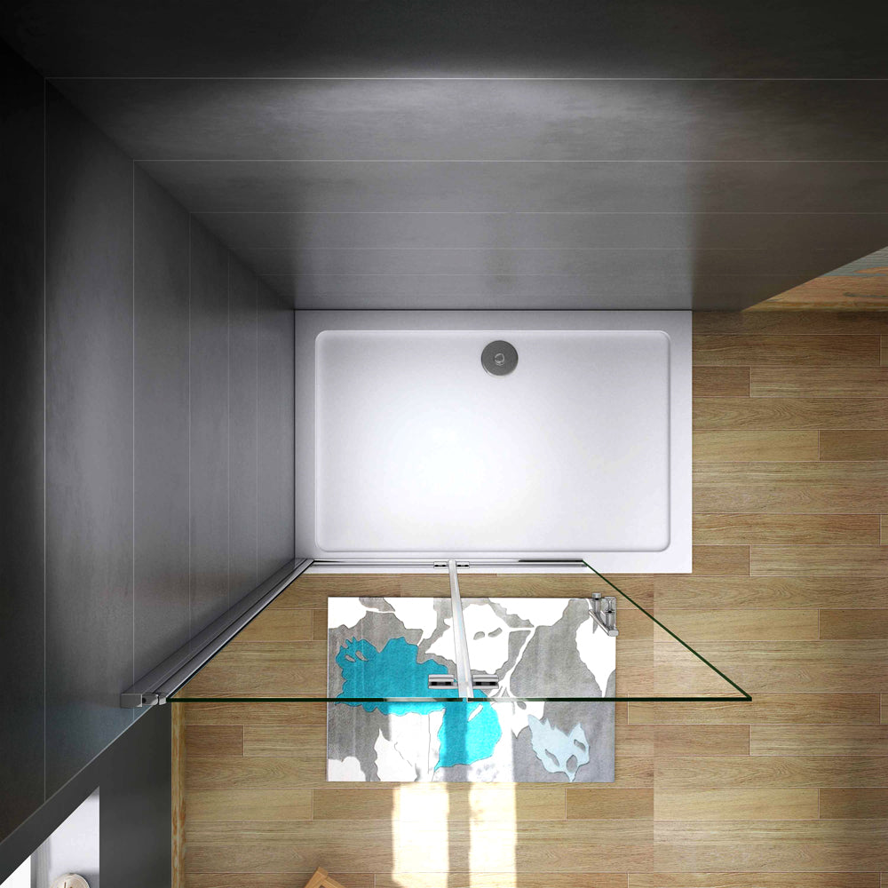 Aica Walk in Parete Doccia Movibile 2 Pannelli Pieghevoli a Libro in Vetro 6 mm Trasparente Temperato Anticalcare Telaio Cromato Lucido