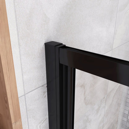 185cm Box Doccia per Nicchia Porta a Soffietto Vetro Temperato 5mm Trasparente Profilo Nero Opaco
