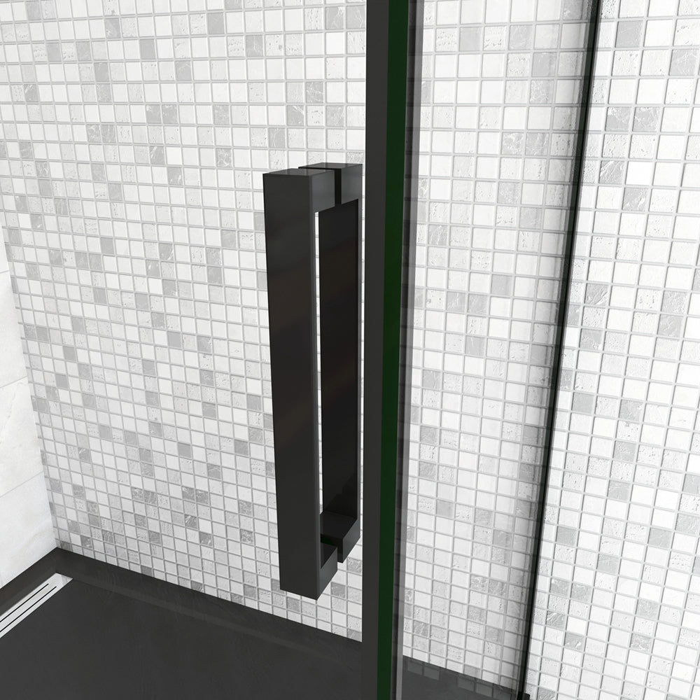 200cm Box Doccia Angolare Porta Scorrevole con Parete Fissa Vetro da 8mm Temperato Trasparente Anticalcare Telaio Nero Opaco