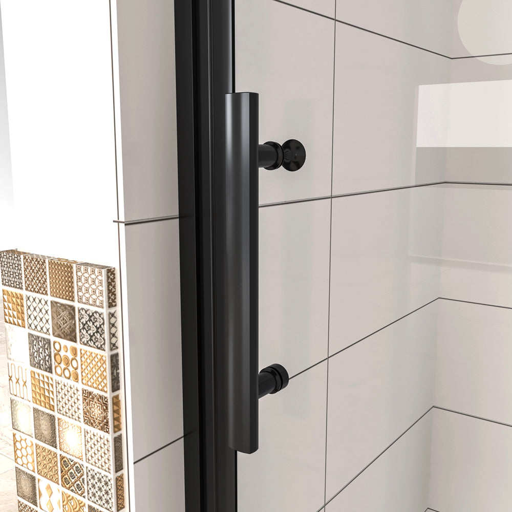 Aica Porta Doccia per Nicchia Apertura Battente Pieghevole in Vetro Temperato Trasparente 5 mm Anticalcare Telaio Nero Opaco