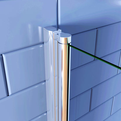 AICA Box Doccia Angolare Porta Battente 187/197cm con Parete Fissa Vetro Temperato Trasparente 6mm Anticalcare Barra Stabilizzatrice 90cm Cromo Lucido