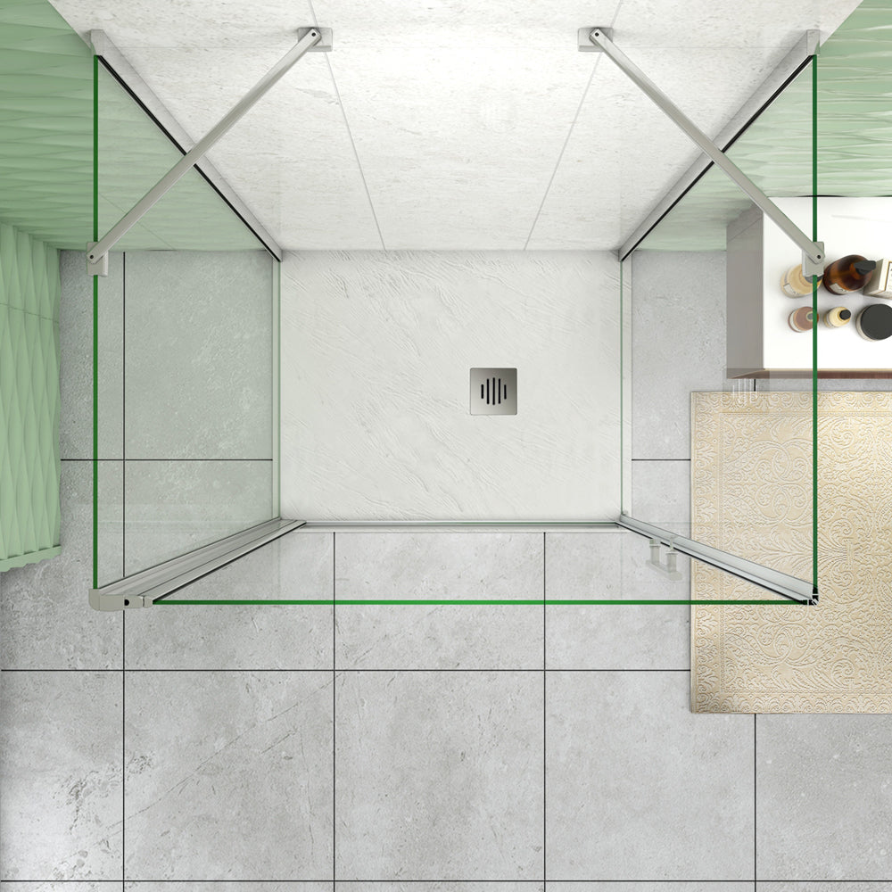 185cm Box Doccia a Tre Lati Porta Battente Doppia Parete Fissa Vetro da 6mm Temperato Anticalcare Barra Stabilizzatrice 45cm Cromo Lucido