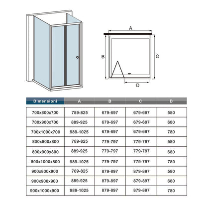 Aica 185 cm Box Doccia Rettangolare a 3 Lati Porta a Soffietto Due Pareti Fisse Vetro Temperato Trasparente varie dimensioni