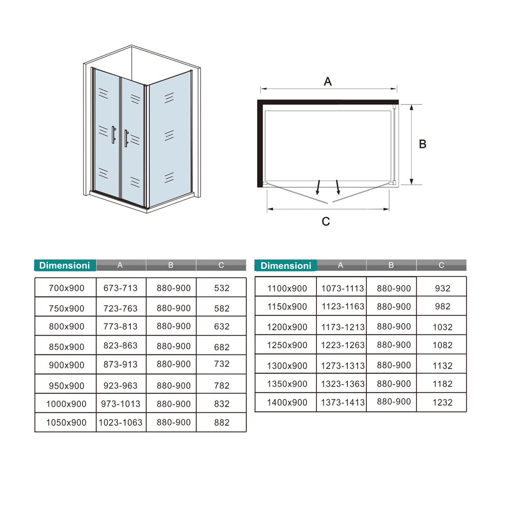 185cm Box Doccia Angolare Porta Battente Saloon Parete Fissa Vetro da 6mm Temperato Anticalcare Barra Stabilizzatrice 45cm Cromo Lucido
