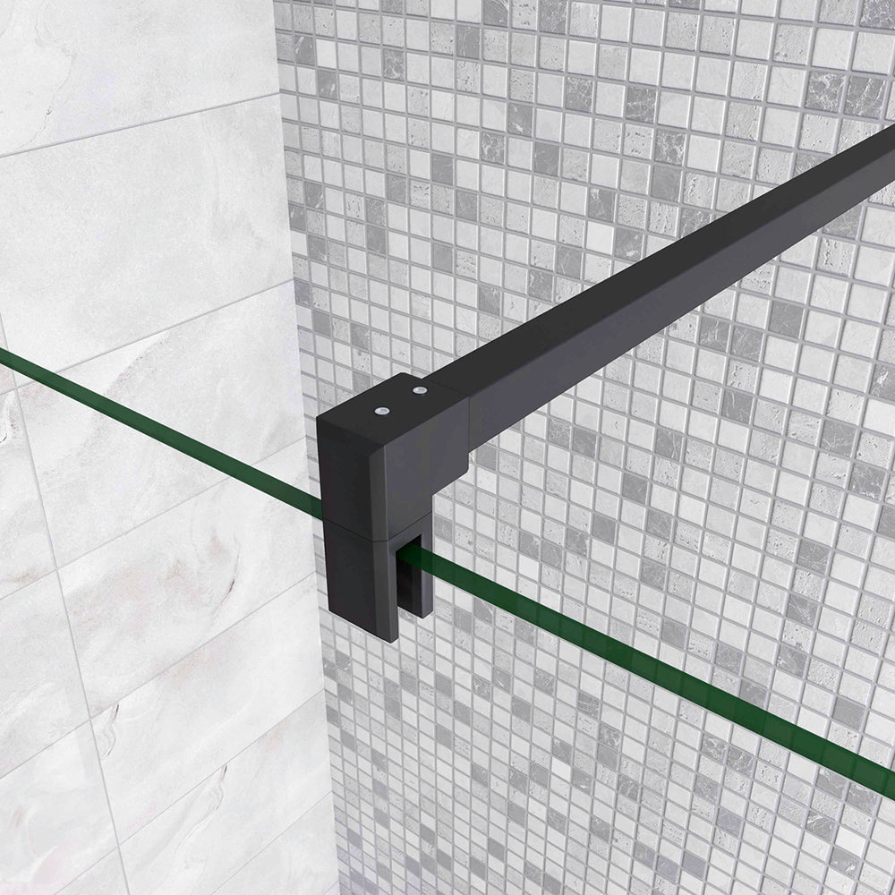 Box Doccia Walk in Due Pareti una Fissa+una Mobile Vetro 8mm Temperato Trasparente Anticalcare Barra Stabilizzatrice Nero Opaco Tipo 4 - Lunga 90 cm Tagliabile