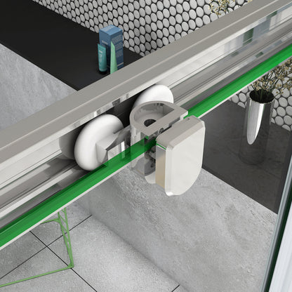185 cm Box Doccia Angolare Porta Scorrevole con Parete Fissa Vetro 5mm Ingresso Centrale Temperato Trasparente Profilo Cromato Lucido