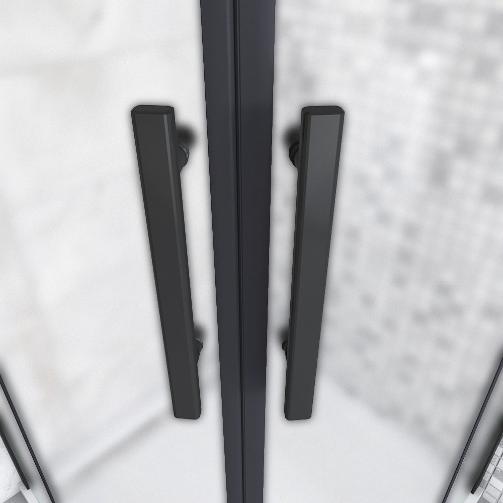195cm Box Doccia Semicircolare Apertura Battente Vetro 6mm Temperato Satinato Anticalcare con 2 Barre Stabilizzatrici Telai in Nero Opaco