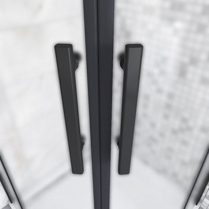 195cm Box Doccia Semicircolare Apertura Battente Vetro 6mm Temperato Satinato Anticalcare con 2 Barre Stabilizzatrici Telai in Nero Opaco