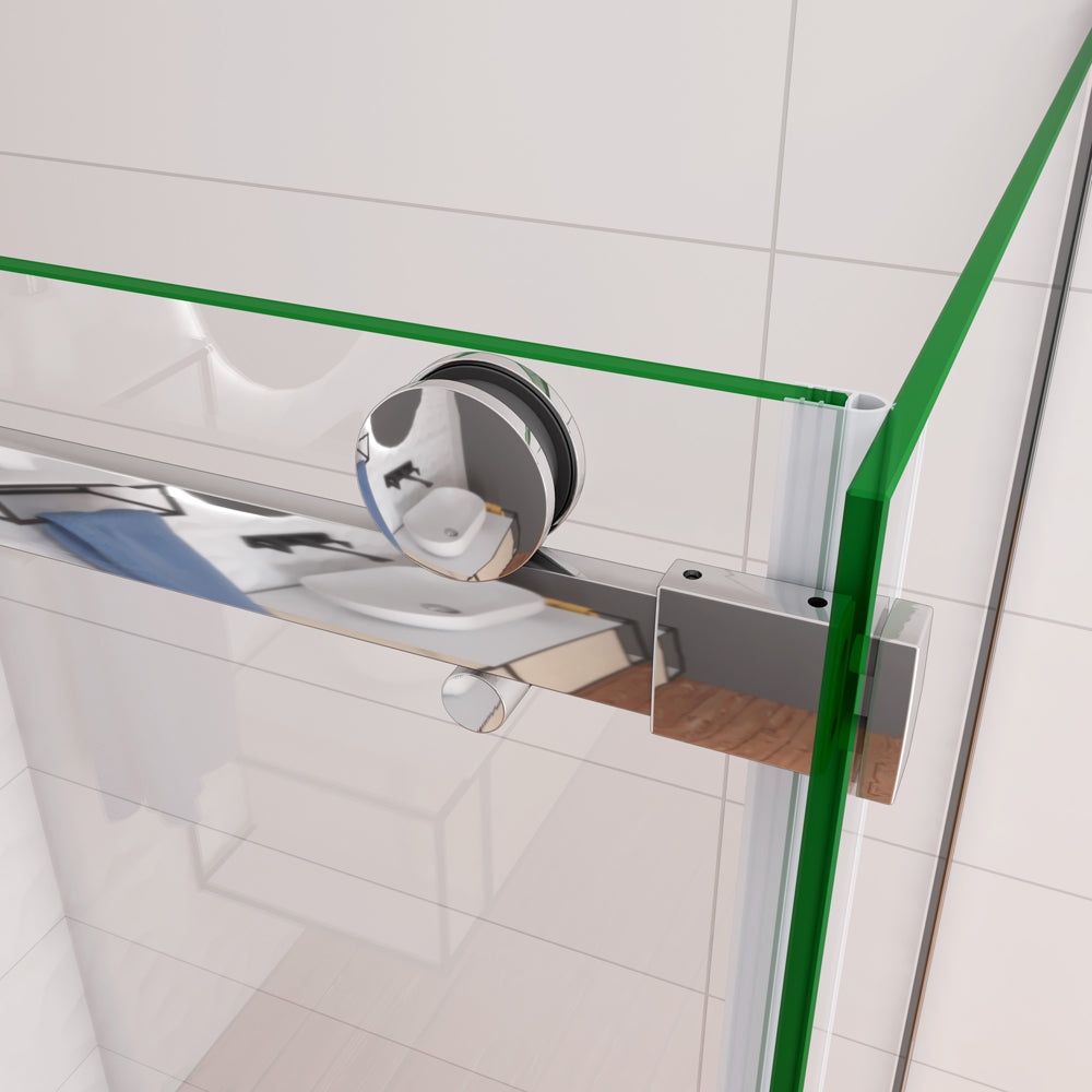 Aica 195cm Box Doccia Angolare Porta Scorrevole Ingresso Laterale Vetro 8mm Temperato Anticalcare Trasparente Telaio Cromato Lucido