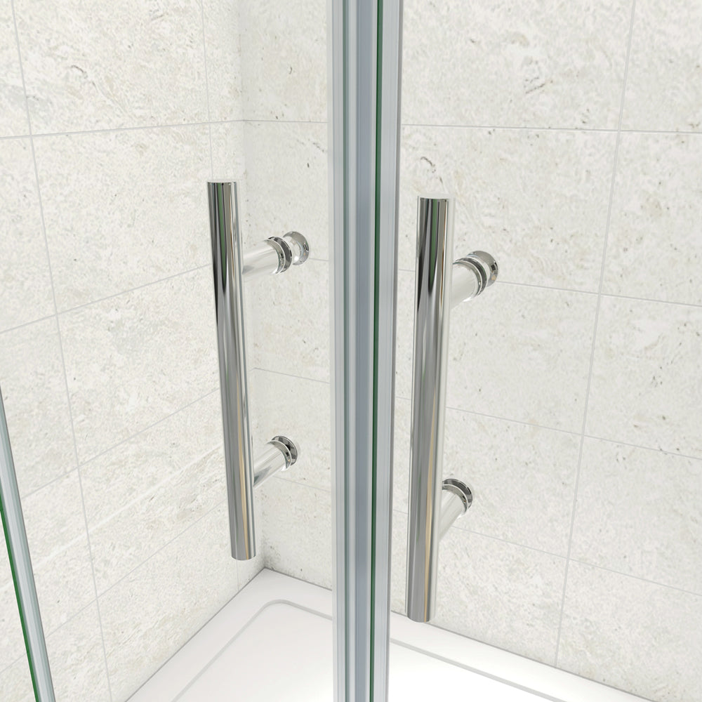 Porta Doccia Per Nicchia Doppie Ante Scorrevoli Ingresso Centrale In Vetro 5mm Temperato Trasparente Profilo Cromo Lucido