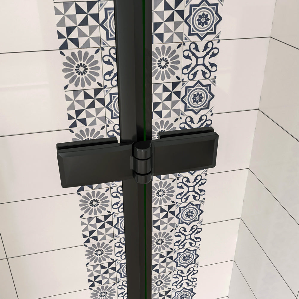 Aica Porta Doccia per Nicchia Apertura Battente Pieghevole in Vetro Temperato Trasparente 5 mm Anticalcare Telaio Nero Opaco