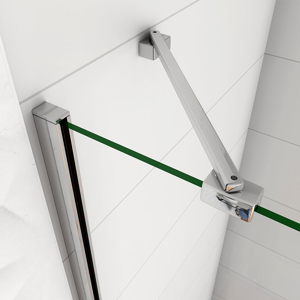 WALK IN Paretina Fissa + Porta Movibile Vetro 8mm Trasparente Temperato Anticalcare con Portasciugamano Barra Stabilizzatrice