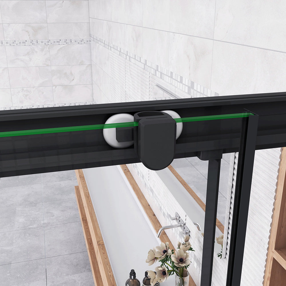 185cm Box Doccia Per Nicchia Porta Scorrevole Ingresso Laterale in Vetro 5mm Temperato Trasparente Profilo Nero Opaco