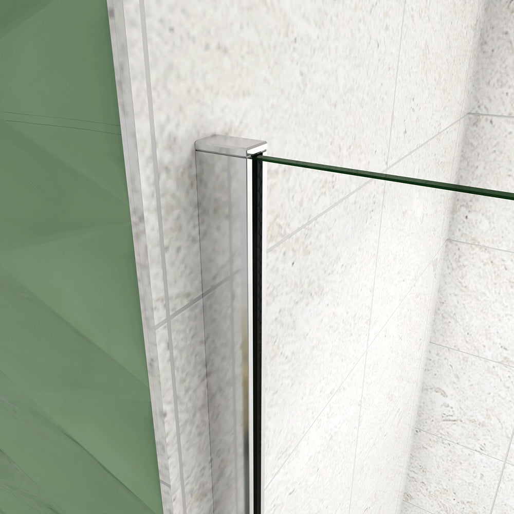 Box Doccia Walk In Parete Fissa Vetro Temperato da 8mm Anticalcare Due Ripiani Mensole Cromato Lucido Barra Stabilizzatrice da 90/140 cm Tagliabile