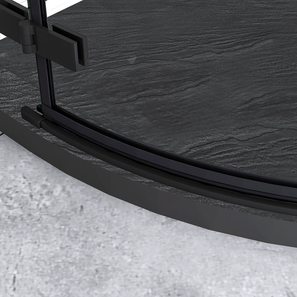 195cm Box Doccia Semicircolare Doppia Porta Battente Vetro 6mm Temperato Trasparente Easyclean, Barra Stabilizzatrice e Telai in Nero Opaco