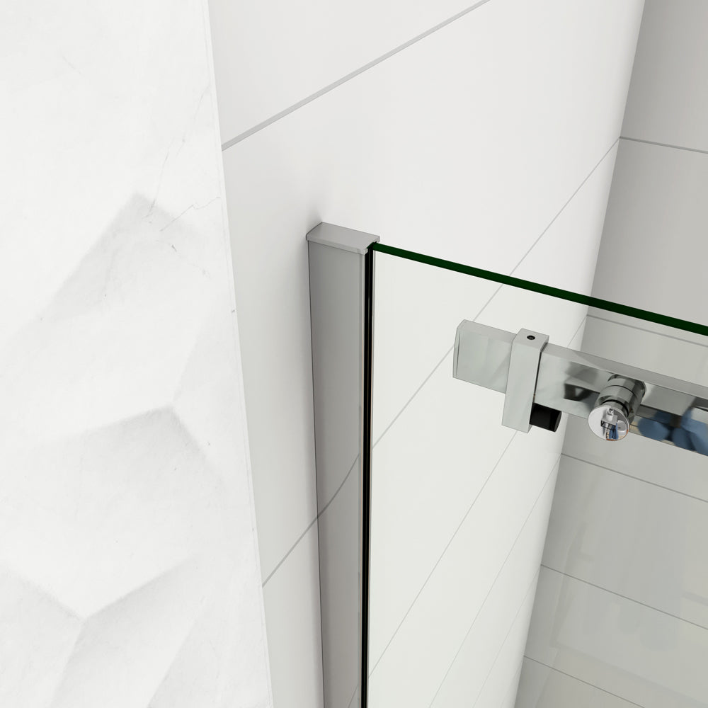 Aica 195cm Box Doccia Angolare Porta Scorrevole Ingresso Laterale Vetro 8mm Temperato Anticalcare Trasparente Telaio Cromato Lucido