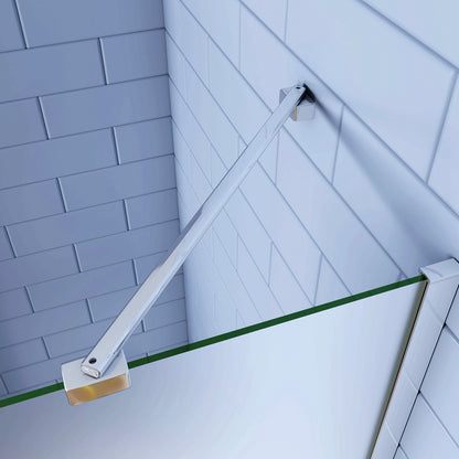 195cm Box Doccia Angolare Porta Battente con Parete Fissa con Barra Stabilizzatrice in Vetro Temperato Satinato Opaco 6mm Anticalcare Cromo Lucido