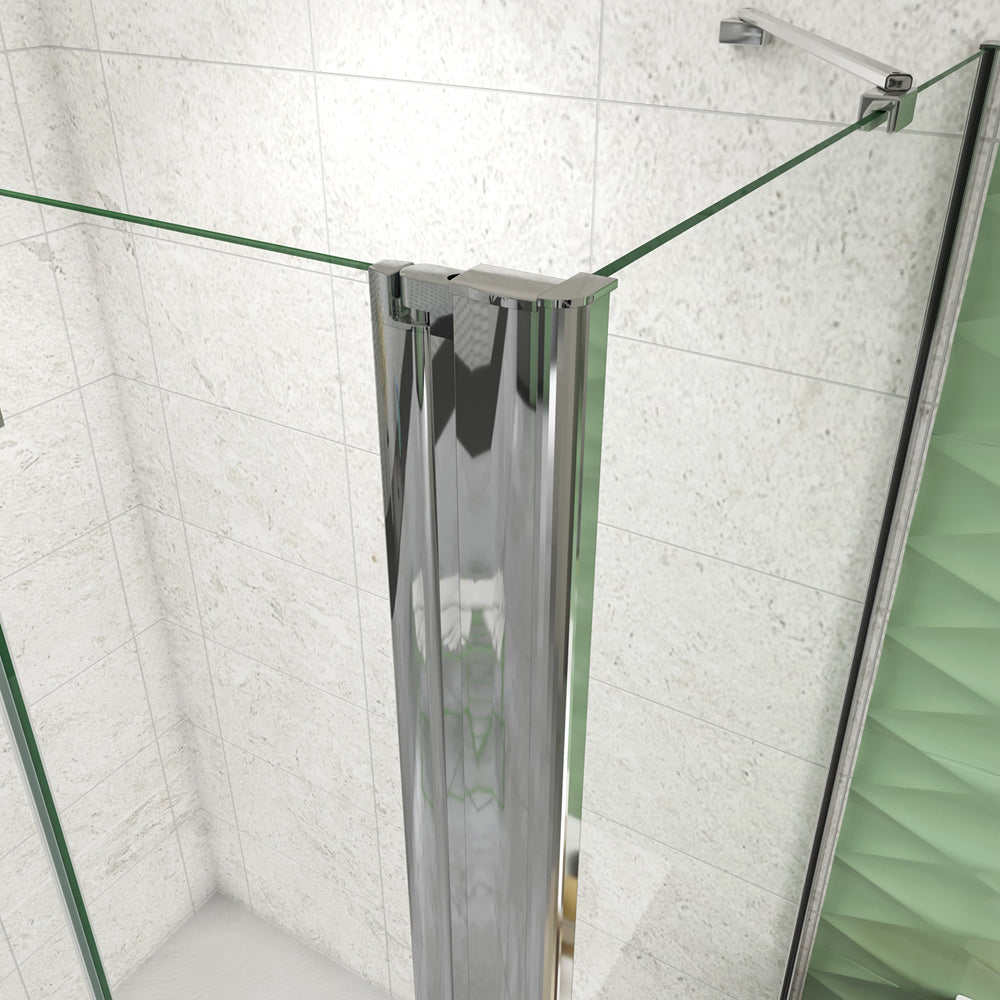 Aica Box Doccia Walk In + Parete Fissa 185cm Vetro da 6mm Temperato Anticalcare Barra Stabilizzatrice 45cm Cromo Lucido