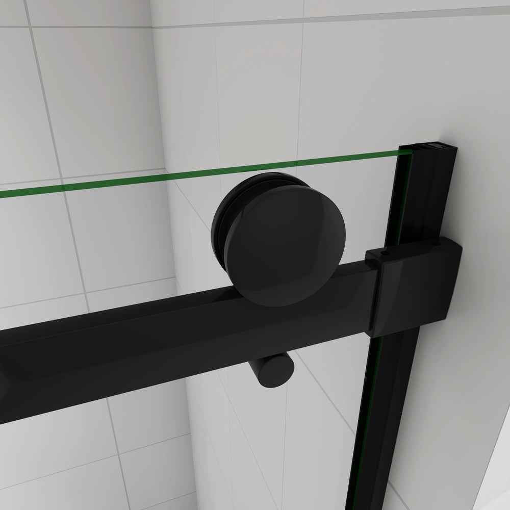 Aica 200 cm Box Doccia Per Nicchia Porta Scorrevole Ingresso Laterale In Vetro 8 mm Temperato Trasparente Anticalcare Telaio Nero Opaco