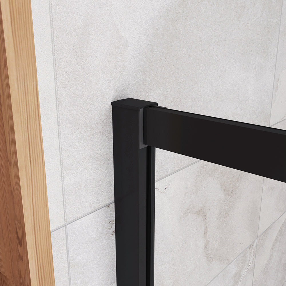 185cm Box Doccia Angolare Porta Scorrevole con Parete Fissa Vetro Temperato 5mm Trasparente Profilo Nero Opaco