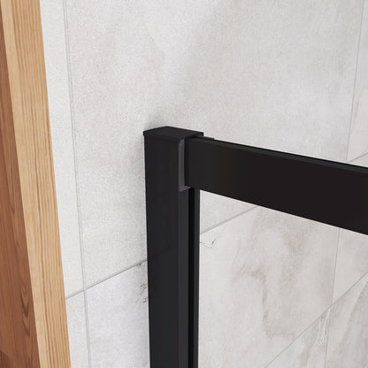 185cm Box Doccia Angolare Porta Scorrevole con Parete Fissa Vetro Temperato 5mm Trasparente Profilo Nero Opaco