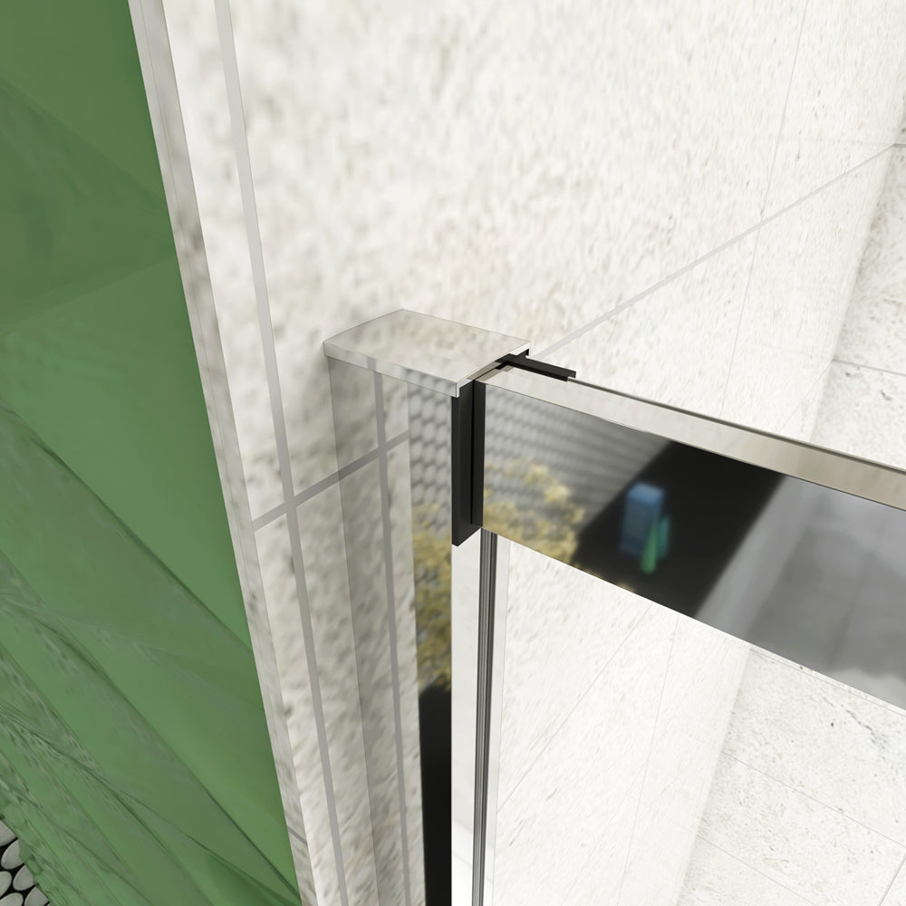 185 cm Box Doccia Angolare Porta Scorrevole con Parete Fissa Vetro 5mm Ingresso Centrale Temperato Trasparente Profilo Cromato Lucido