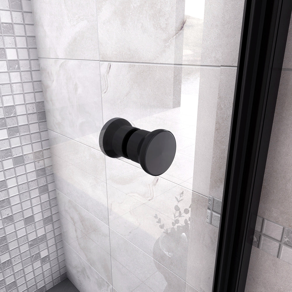 185cm Box Doccia per Nicchia Porta a Soffietto Vetro Temperato 5mm Trasparente Profilo Nero Opaco