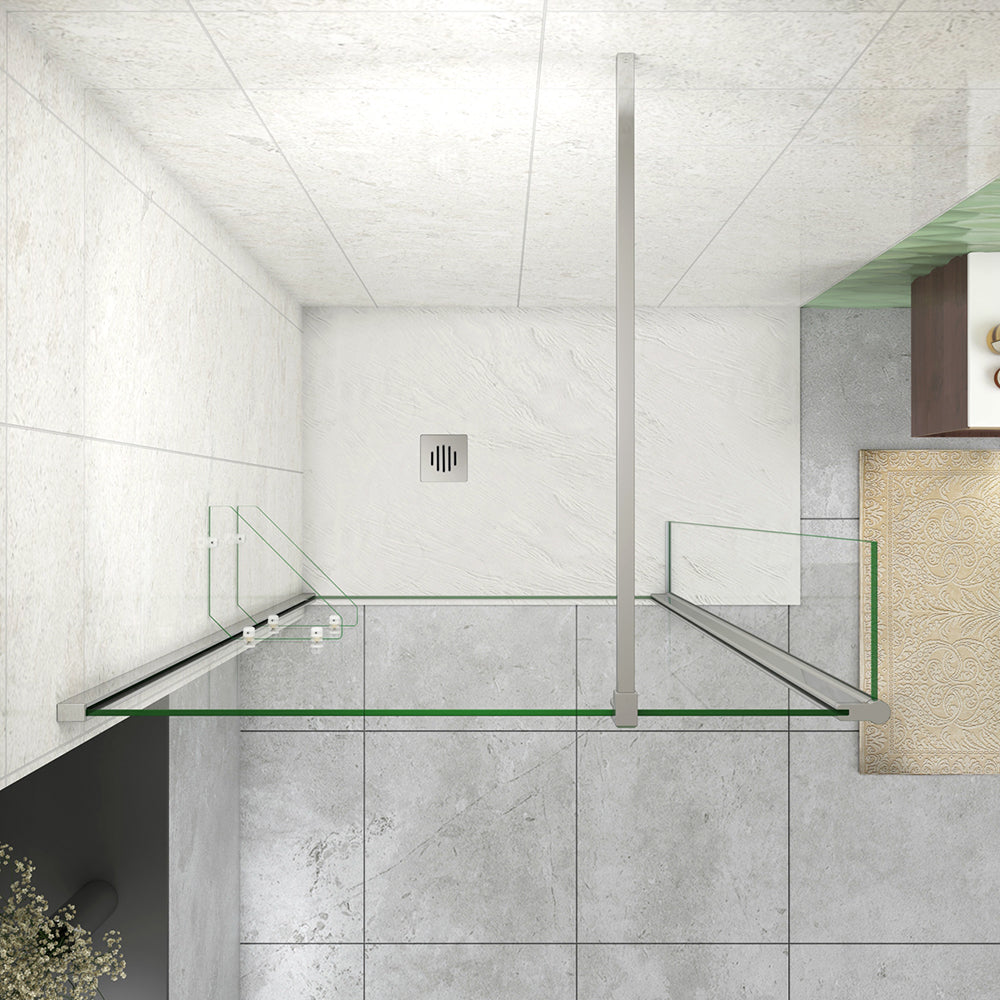 Walk In Parete Doccia 80-120cm + Paretina Mobile 30/40cm Vetro Temperato 8mm Anticalcare 2 Ripiani Mensole Barra Stabilizzatrice 140cm tagliabile