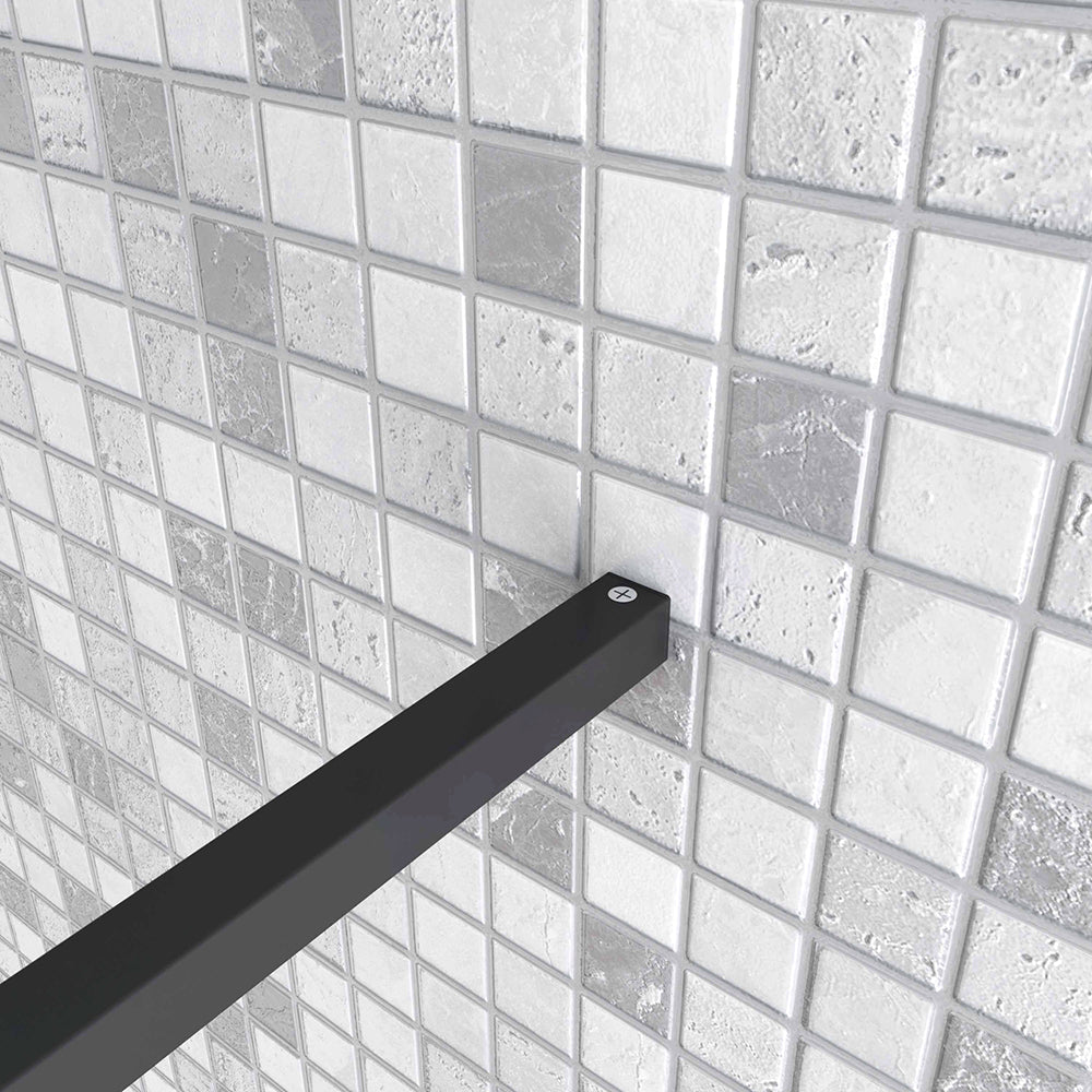 Box Doccia Walk in Due Pareti una Fissa+una Mobile Vetro 8mm Temperato Trasparente Anticalcare Barra Stabilizzatrice Nero Opaco