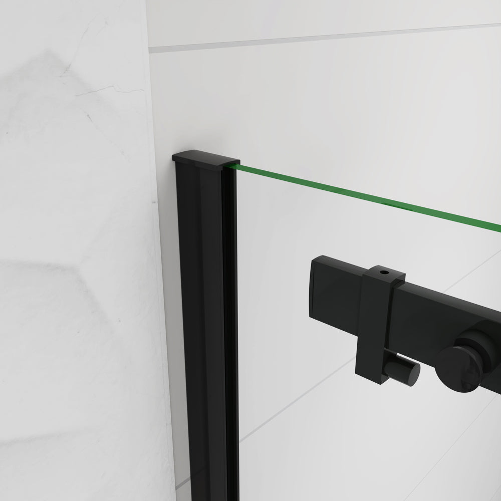 Aica 200 cm Box Doccia Per Nicchia Porta Scorrevole Ingresso Laterale In Vetro 8 mm Temperato Trasparente Anticalcare Telaio Nero Opaco