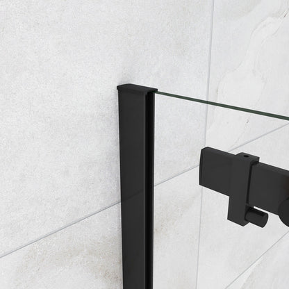200cm Box Doccia Angolare Porta Scorrevole con Parete Fissa Vetro da 8mm Temperato Trasparente Anticalcare Telaio Nero Opaco