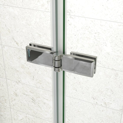 195cm Box Doccia Angolare Porta Battente Pieghevole Parete Fissa Vetro da 6mm Temperato Anticalcare Barra Stabilizzatrice 45cm Cromo Lucido
