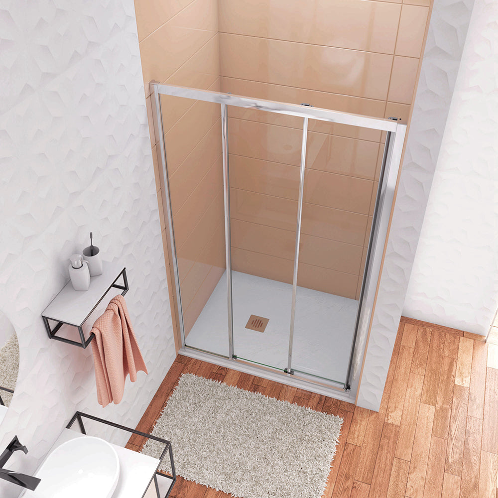 Aica 195 cm Box Doccia per Nicchia Porta Scorrevole ad Ante Sovrapposte Vetro Temperato 6 mm Trasparente Anticalcare Profili Cromati Lucidi