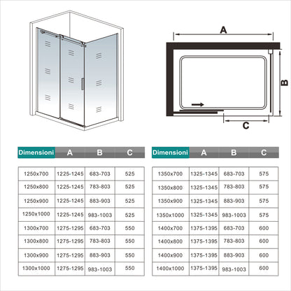 200cm Box Doccia Angolare Porta Scorrevole con Parete Fissa Vetro da 8mm Temperato Trasparente Anticalcare Telaio Nero Opaco