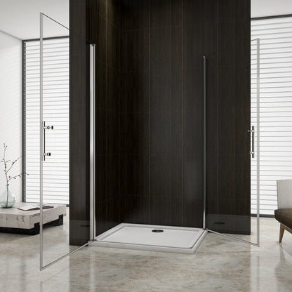 Aica 195 cm Box Doccia Angolare Due Porte a Battente Rotazione Di 180 Gradi Vetro Temperato 6 mm Anticalcare Trasparente varie dimensioni