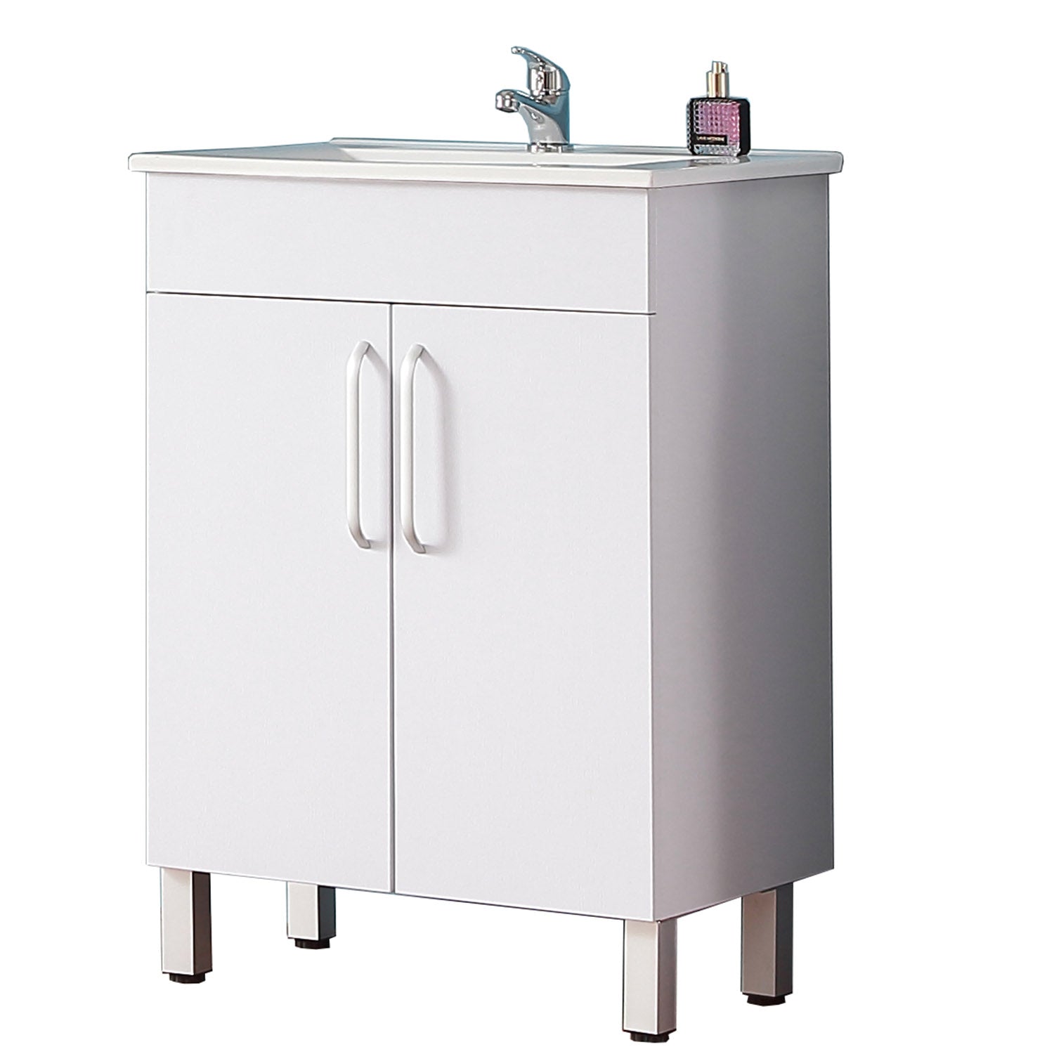 Aica salvaspazio Mobile Bagno 60 cm, con lavabo in Ceramica e 2 porte Bianca - Consegna gratuita