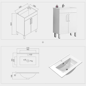 Aica salvaspazio Mobile Bagno 60 cm, con lavabo in Ceramica e 2 porte Bianca