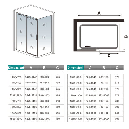 200cm Box Doccia Angolare Porta Scorrevole con Parete Fissa Vetro da 8mm Temperato Trasparente Anticalcare Telaio Nero Opaco