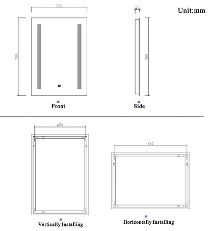 Aica60 × 45 cm LED Quadrato Specchio da Bagno Anti-appannamento Interruttore Touch ControlAica60 × 45 cm LED Quadrato Specchio da Bagno Anti-appannamento Interruttore Touch Control