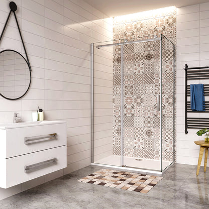Aica 195cm Box Doccia Angolare Porta Scorrevole Ingresso Laterale Vetro 8mm Temperato Anticalcare Trasparente Telaio Cromato Lucido