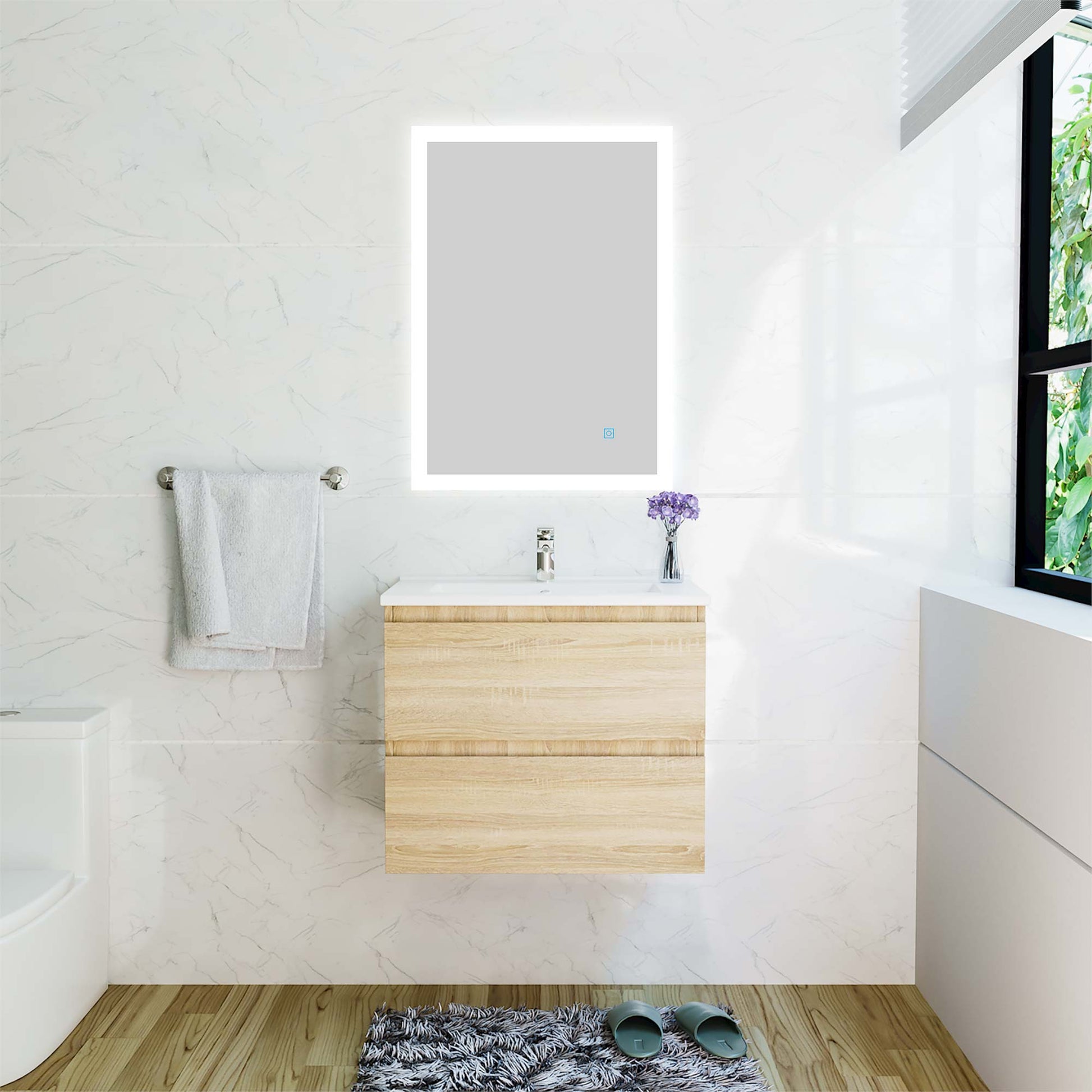 Aica sospeso salvaspazi Mobile Bagno , con lavabo in Ceramica e 2 cassetti